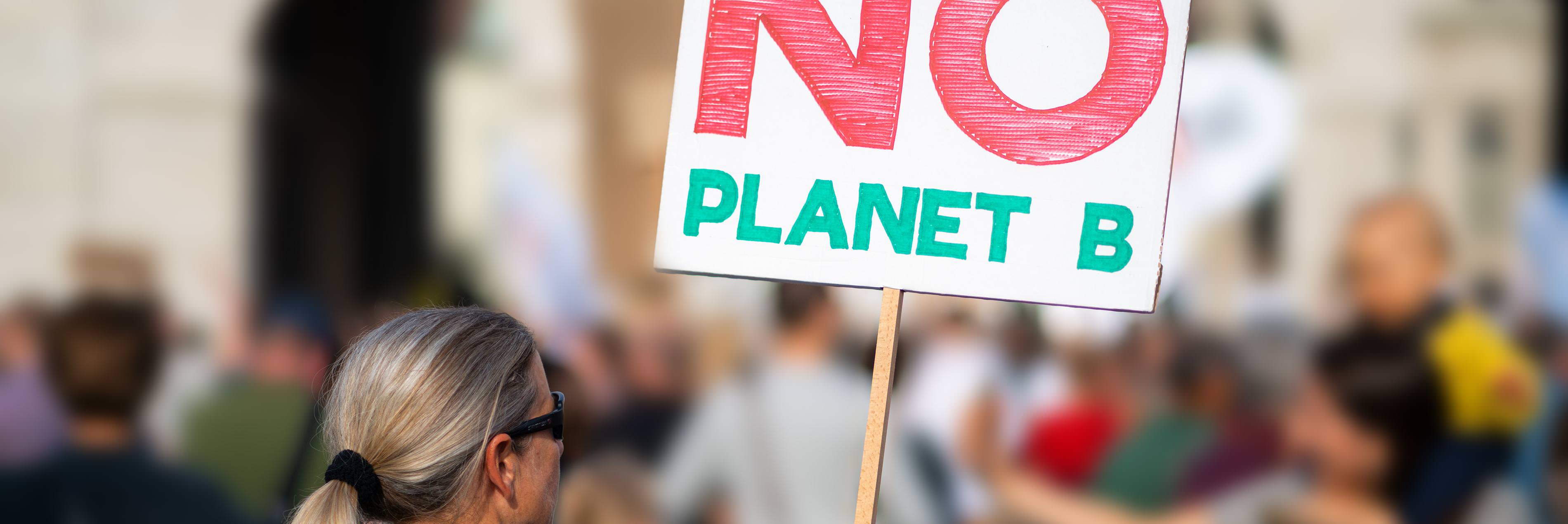 Woman holding a sign at a rally