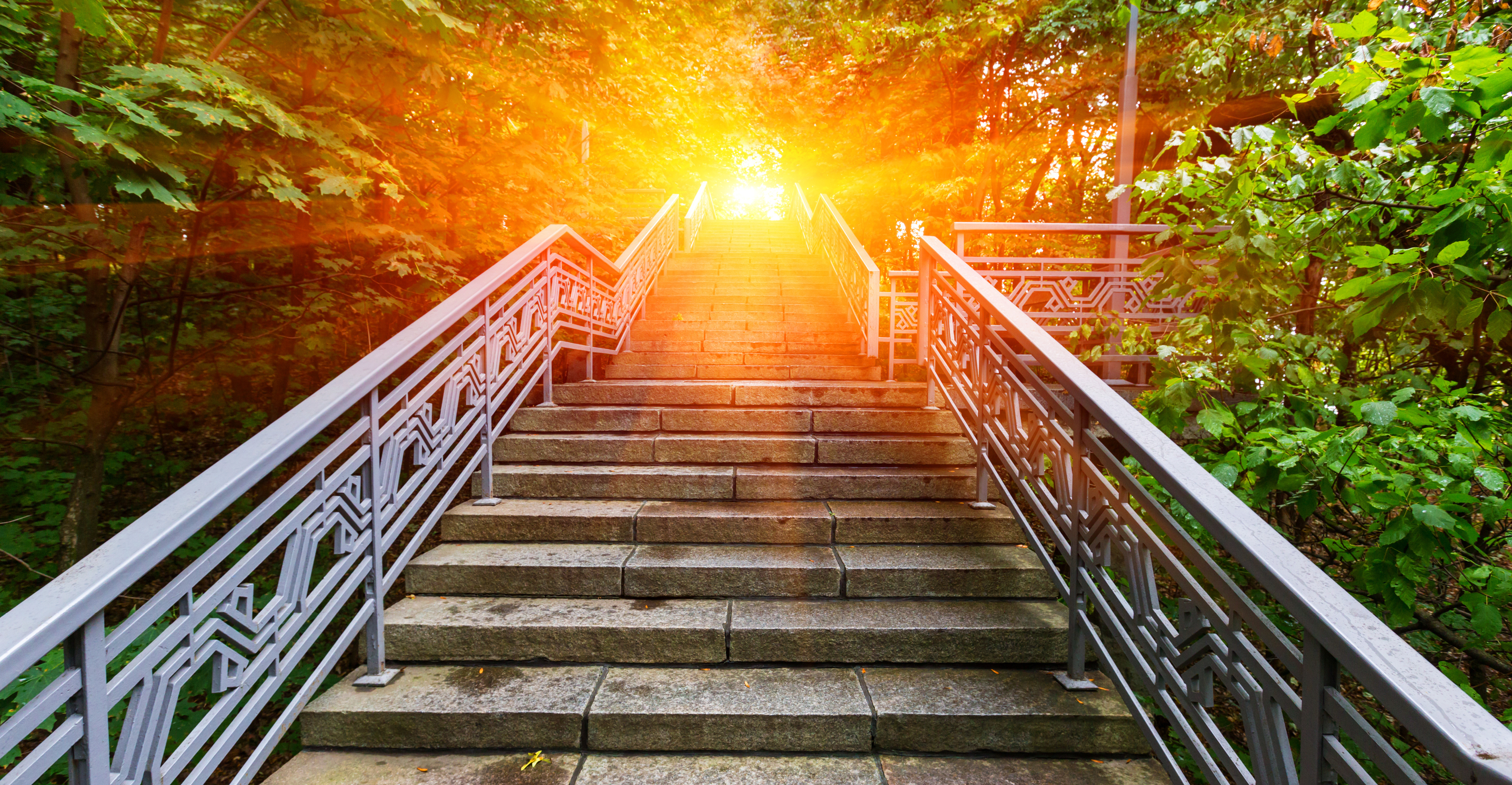 Sunrise on top of stairs