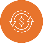 dollar sign with arrows orange icon