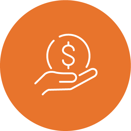 Hand holding a circle with dollar sign orange icon