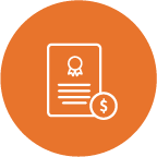Document with ribbon and dollar sign orange icon