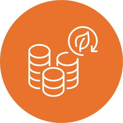 Coins with leaf orange icon