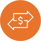 Orange icon with two arrows and a dollar sign
