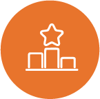 bar chart with star icon in orange circle