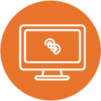 Orange icon with computer screen with the Amalgamated Bank logo on the screen