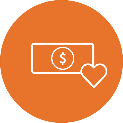 Dollar bill with heart orange icon