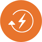 Lightening bolt with an arrow orange icon